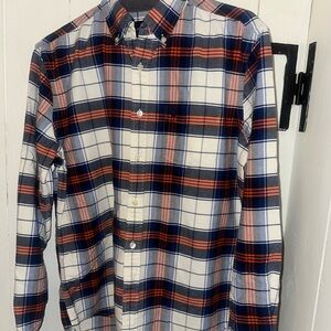 American Eagle Outfitters Men's Casual Plaid Shirt - Navy, Orangw and White